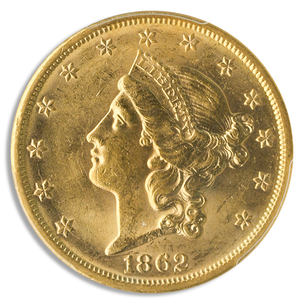 1862-S $20 Liberty PCGS MS61