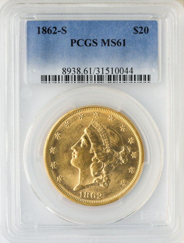 1862-S $20 Liberty PCGS MS61