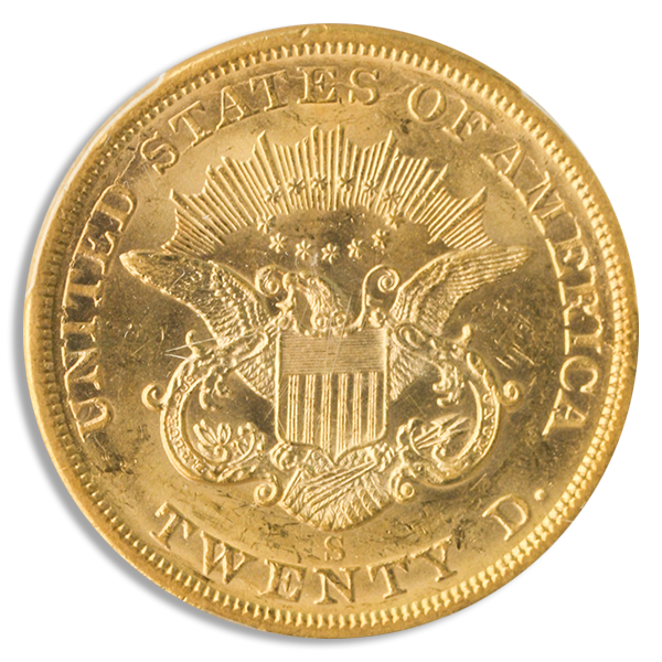 1862-S $20 Liberty PCGS MS61