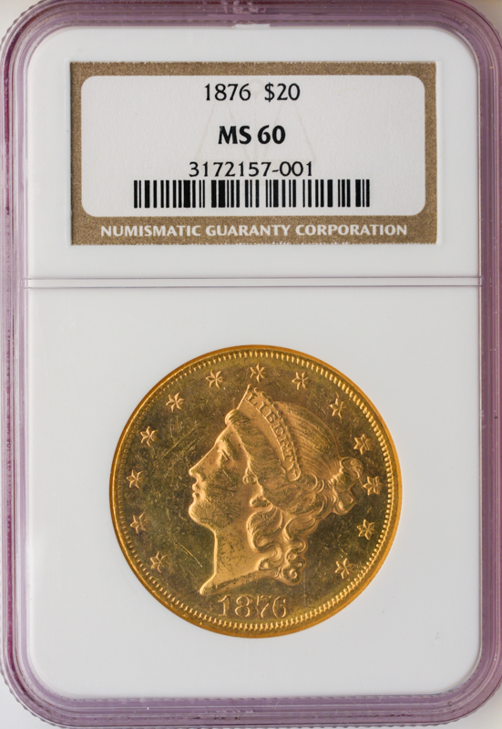 1876 $20 Liberty NGC MS60