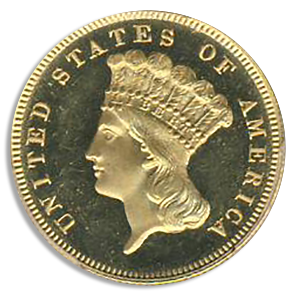 1887 $3 Indian Princess Deep Cameo PCGS PR65 CAC + 1887 $3 Indian Princess Deep Cameo PCGS PR65 CAC +