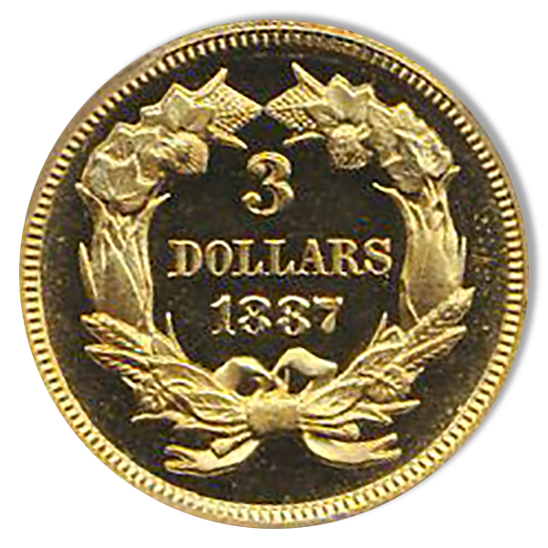 1887 $3 Indian Princess Deep Cameo PCGS PR65 CAC + 1887 $3 Indian Princess Deep Cameo PCGS PR65 CAC +