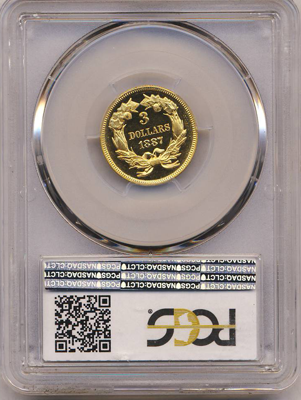 1887 $3 Indian Princess Deep Cameo PCGS PR65 CAC + 1887 $3 Indian Princess Deep Cameo PCGS PR65 CAC +