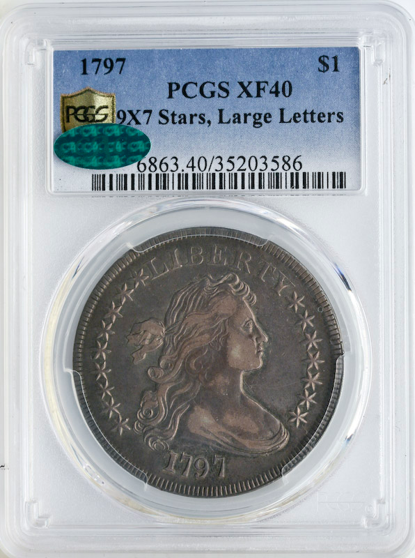 1797 Draped Bust $1 Small Eagle 9x7 PCGS XF40 CAC 1797 Draped Bust $1 Small Eagle 9x7 PCGS XF40 CAC