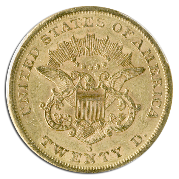 1854-S $20 Liberty PCGS AU58 CAC