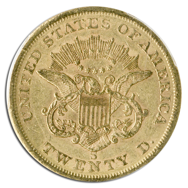 1854-S $20 Liberty PCGS AU58 CAC 1854-S $20 Liberty PCGS AU58 CAC