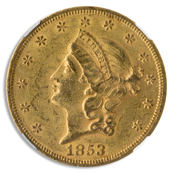 1853 $20 Liberty NGC AU58 CAC