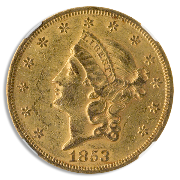 1853 $20 Liberty NGC AU58 CAC 1853 $20 Liberty NGC AU58 CAC