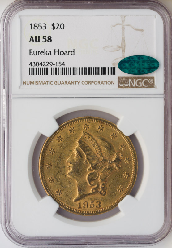 1853 $20 Liberty NGC AU58 CAC 1853 $20 Liberty NGC AU58 CAC