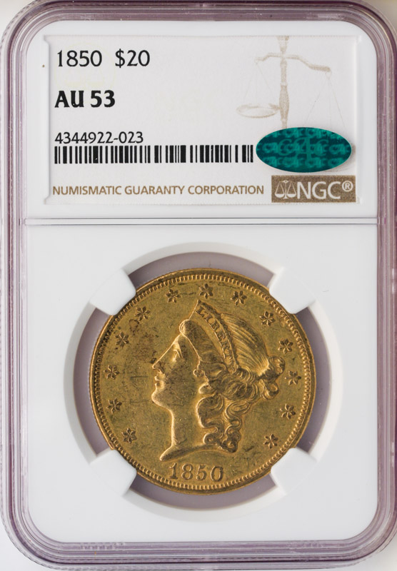1850 $20 Liberty NGC AU53 CAC 1850 $20 Liberty NGC AU53 CAC