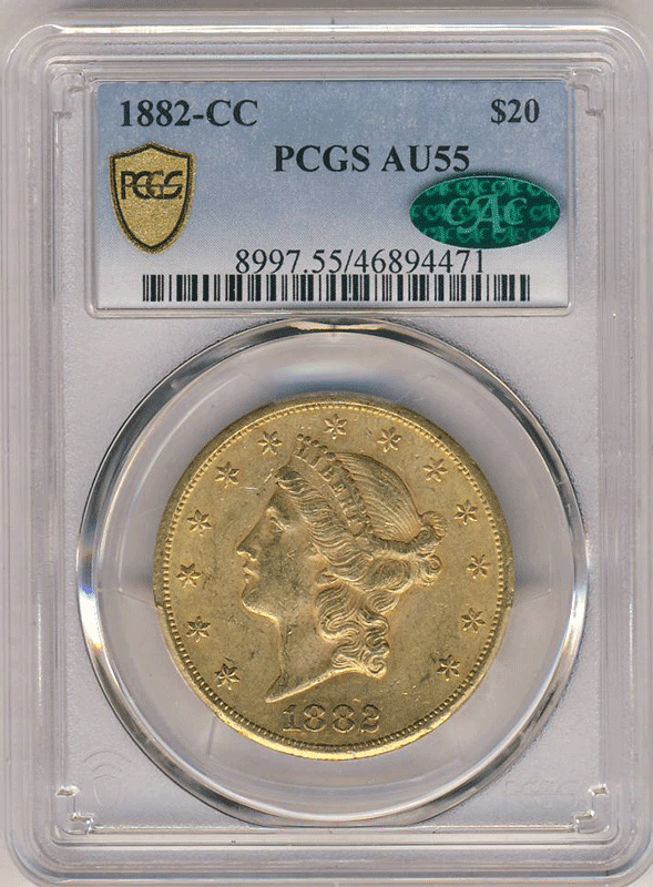 1882-CC $20 Liberty PCGS AU55 CAC 1882-CC $20 Liberty PCGS AU55 CAC