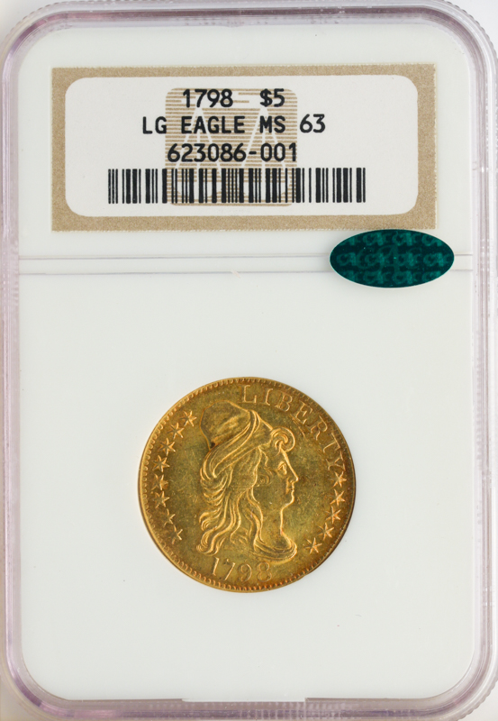 1798 $5 Draped Bust Large Eagle 13 Stars NGC MS63 CAC 1798 $5 Draped Bust Large Eagle 13 Stars NGC MS63 CAC