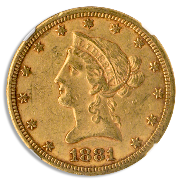 1881-CC $10 Liberty NGC AU55 CAC 1881-CC $10 Liberty NGC AU55 CAC