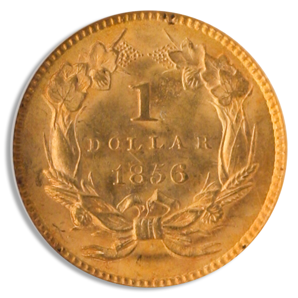 1856 $1 Gold Ty III Slanted 5 NGC MS65 1856 $1 Gold Ty III Slanted 5 NGC MS65