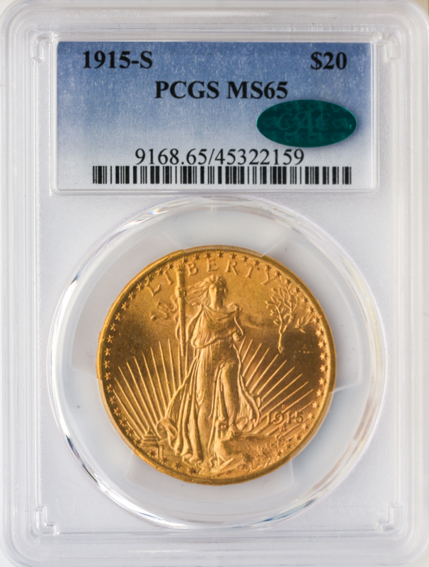 1915-S $20 Saint Gaudens Gold Coin PCGS MS65 CAC 1915-S $20 Saint Gaudens Gold Coin PCGS MS65 CAC