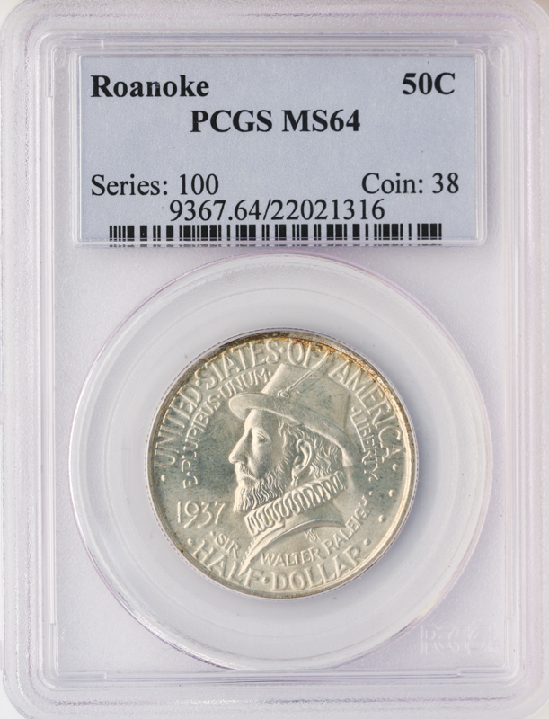 1937 Roanoke Silver Commemorative Half Dollar PCGS MS64