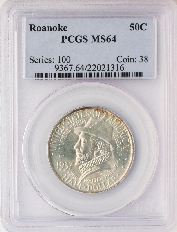 1937 Roanoke Silver Commemorative Half Dollar PCGS MS64 1937 Roanoke Silver Commemorative Half Dollar PCGS MS64