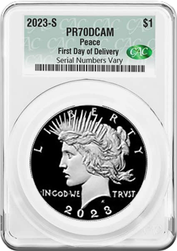 2023-S Peace Dollar CAC Graded PR70DCAM First Day