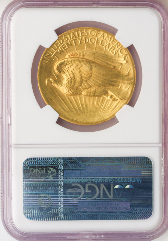 1907 $20 Saint Gaudens Flat Edge High Relief NGC MS65