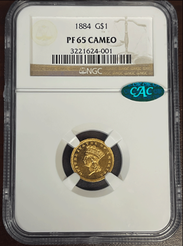 1884 $1 Gold Type III NGC PR65 CAC