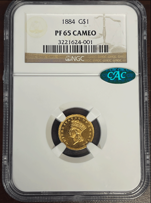 1884 $1 Gold Type III NGC PR65 CAC 1884 $1 Gold Type III NGC PR65 CAC