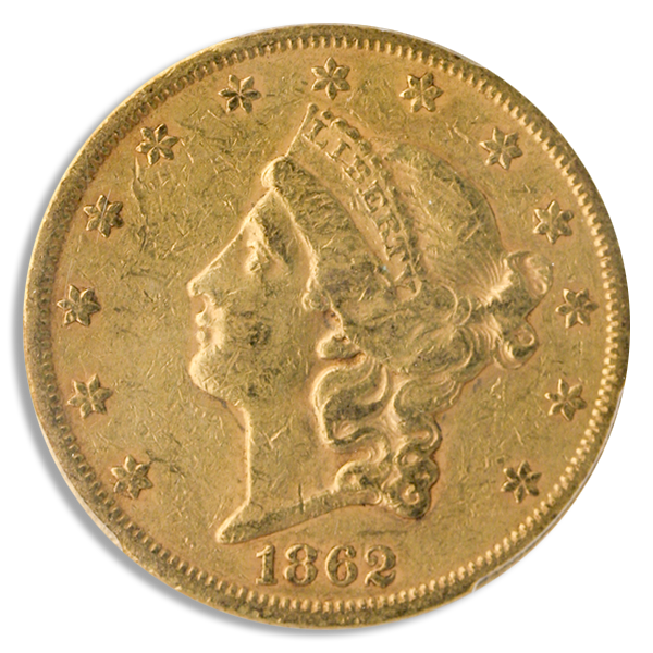 1862-S $20 Liberty PCGS AU53 CAC 1862-S $20 Liberty PCGS AU53 CAC