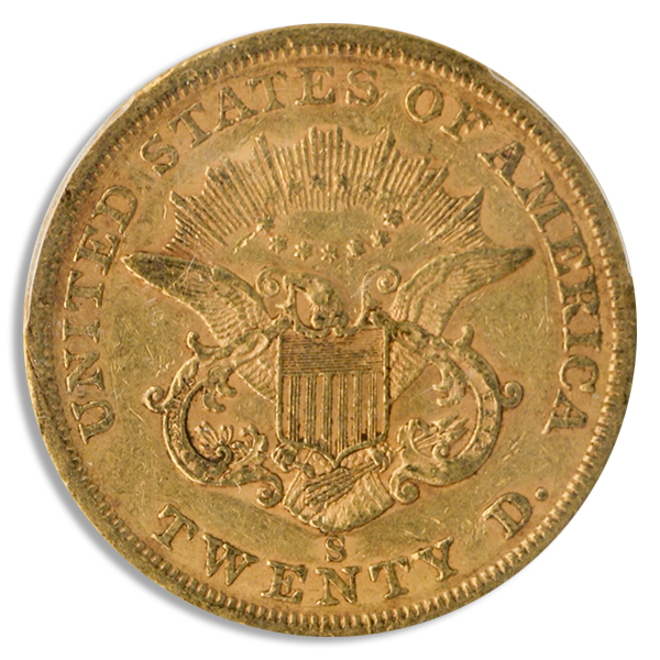 1862-S $20 Liberty PCGS AU53 CAC 1862-S $20 Liberty PCGS AU53 CAC