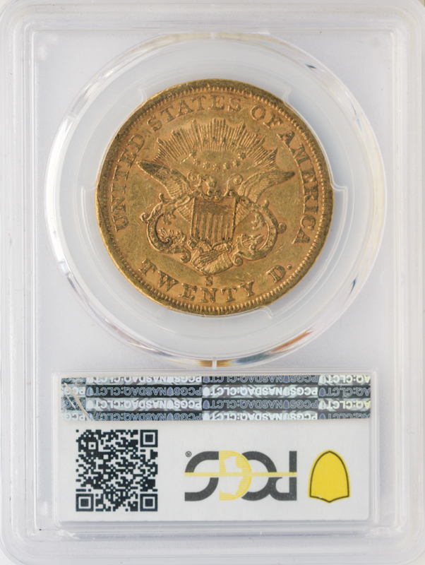 1862-S $20 Liberty PCGS AU53 CAC 1862-S $20 Liberty PCGS AU53 CAC