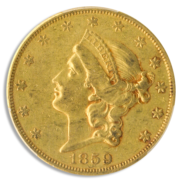1859-O $20 Liberty PCGS XF45 CAC + 1859-O $20 Liberty PCGS XF45 CAC +