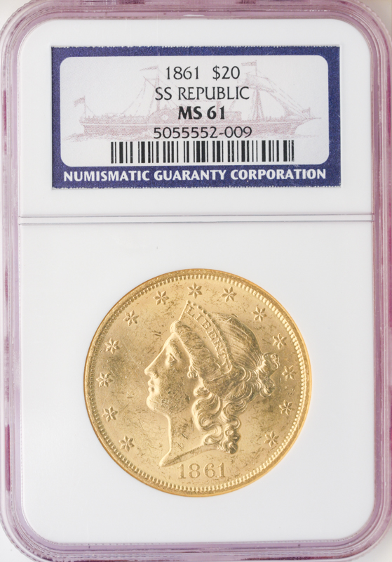 1861 $20 Liberty SS REPUBLIC NGC MS61