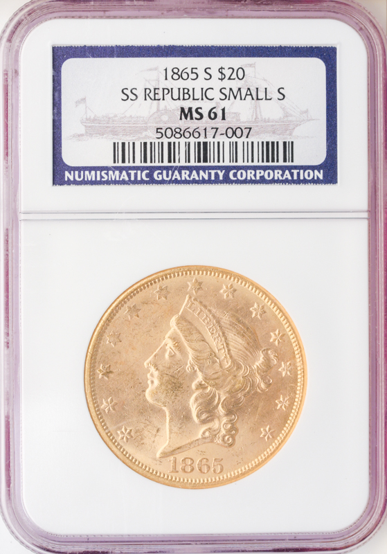 1865-S $20 Liberty SS REPUBLIC NGC MS61