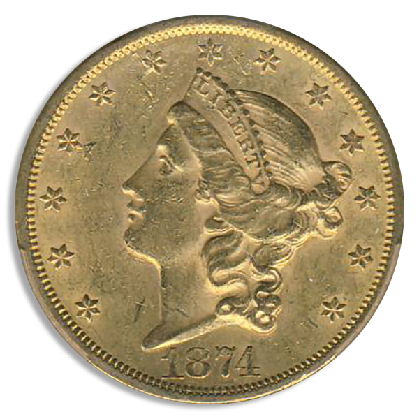 1874-S $20 Liberty PCGS AU58 CAC