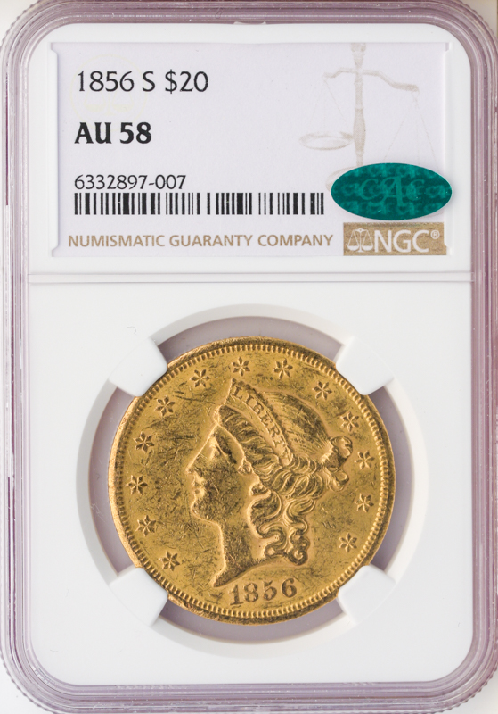 1856-S $20 Liberty NGC AU58 CAC