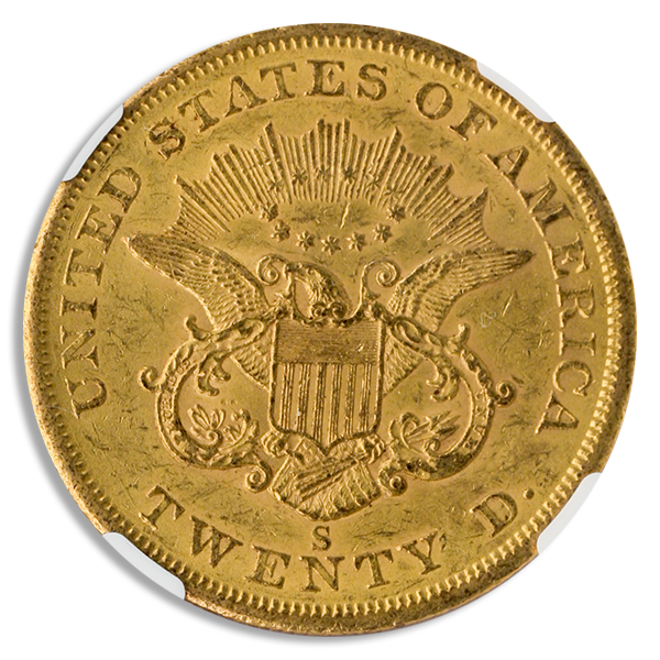 1856-S $20 Liberty NGC AU58 CAC