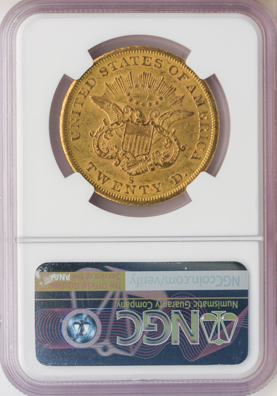 1856-S $20 Liberty NGC AU58 CAC