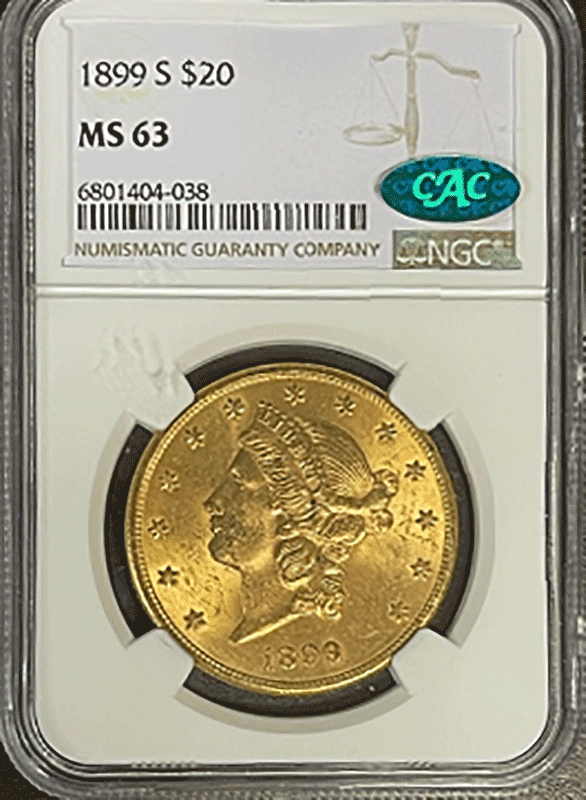 1899-S $20 Liberty NGC MS63 CAC