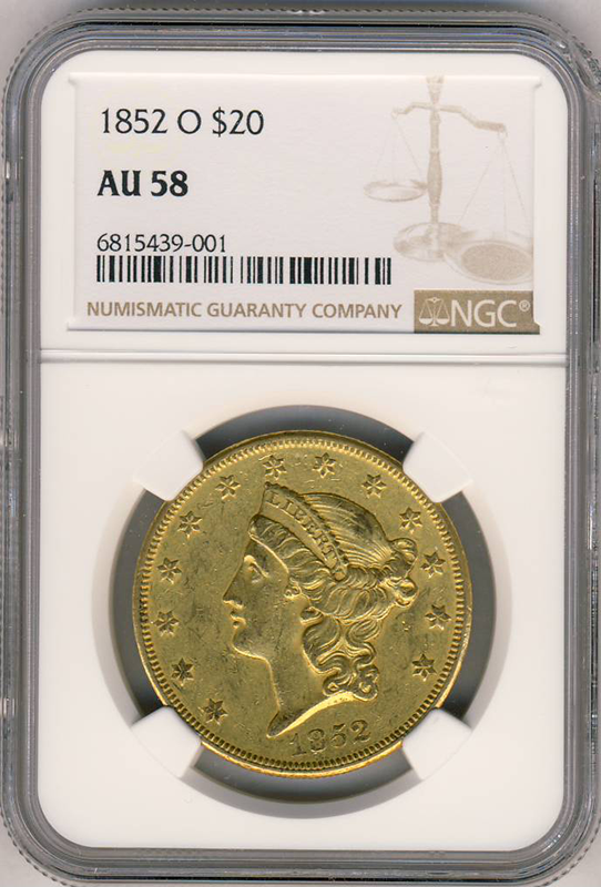 1852-O $20 Liberty NGC AU58