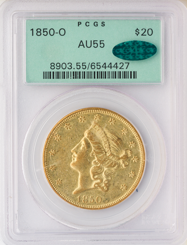 1850-O $20 Liberty PCGS AU55 CAC