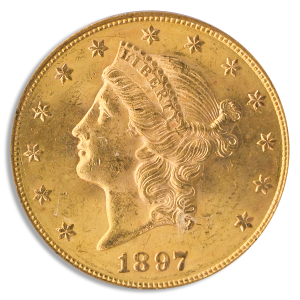 1897-S $20 Liberty Gold Coin PCGS Mint State 63(MS63) CAC