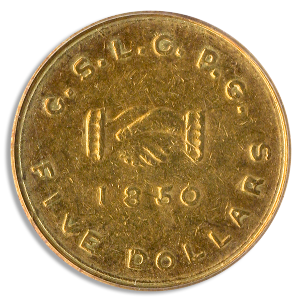 1850 $5 Mormon PCGS AU55