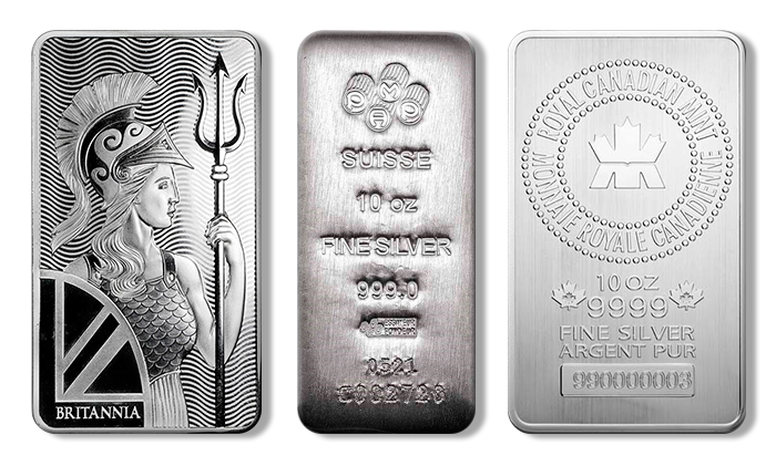 10 oz Silver Bars (Types and Conditions Vary)