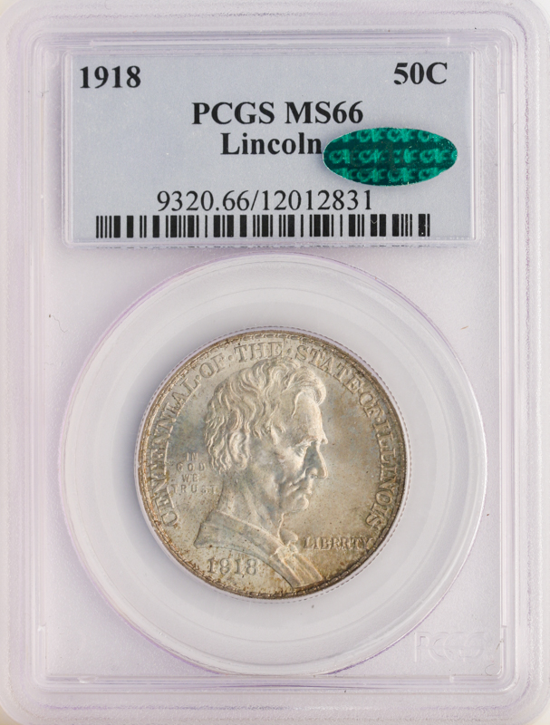 1918 Lincoln Silver Commemorative Half PCGS MS66 CAC 1918 Lincoln Silver Commemorative Half PCGS MS66 CAC