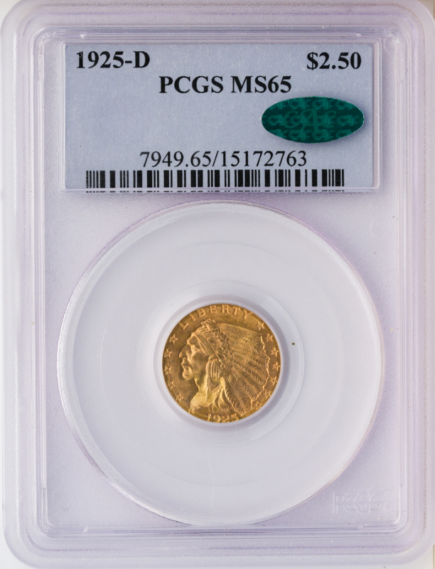1925-D $2 1/2 Indian PCGS MS65 CAC 1925-D $2 1/2 Indian PCGS MS65 CAC