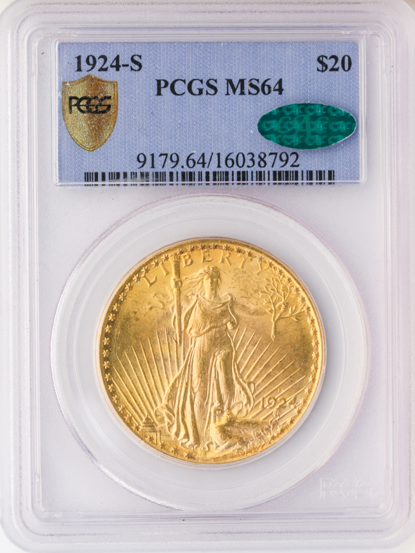 1924-S $20 Saint Gaudens PCGS MS64 CAC 1924-S $20 Saint Gaudens PCGS MS64 CAC