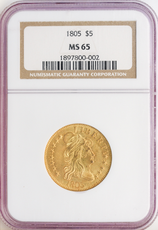 1805 $5 Draped Bust NGC MS65