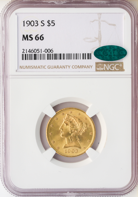 1903-S $5 Liberty NGC MS66 CAC 1903-S $5 Liberty NGC MS66 CAC