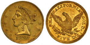 1850 $5 Baldwin & Co. Gold Coin