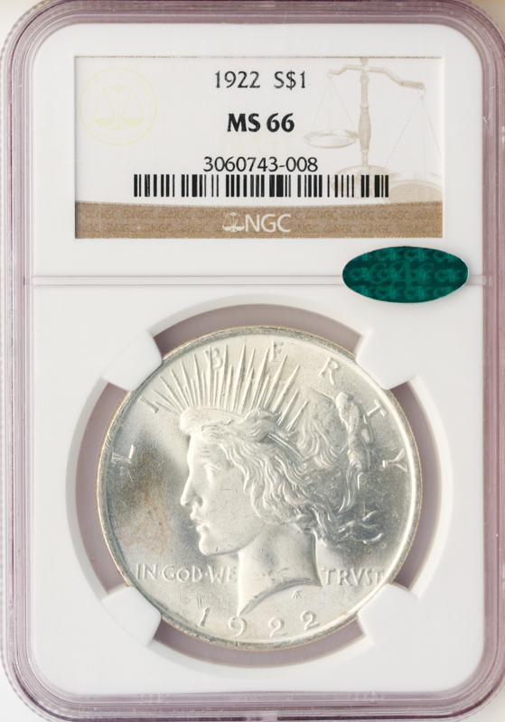 1922 Peace $1 NGC MS66 CAC