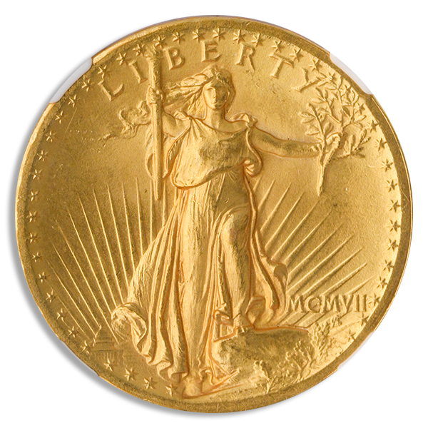 1907 $20 Saint Gaudens Flat Edge High Relief NGC MS65