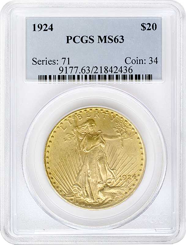 $20 Saint Gaudens Certified MS63 (Dates/Types Vary)